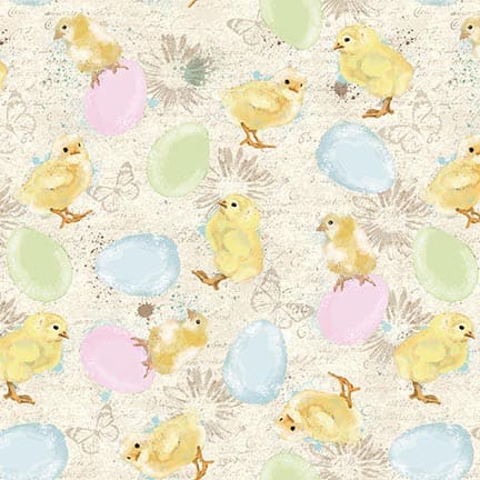 Tossed Chicks and Eggs - Bella Bunnies Cotton Print Fabric - per half metre