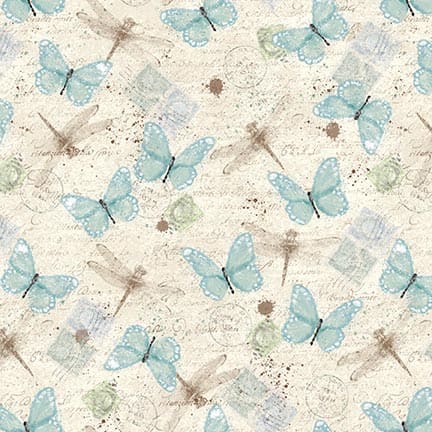 Tossed Butterflies and Dragonflies - Bella Bunnies Cotton Print Fabric - per half metre