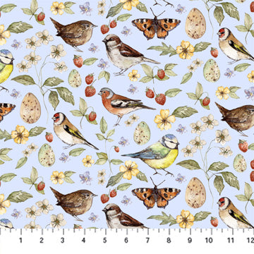Birds and Butterflies - Heavenly Hedgerow Cotton Print Fabric - per half metre