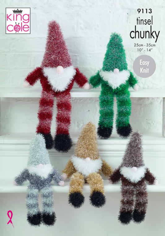 King Cole Pattern 9113 Gnomes Knitted in Tinsel Chunky