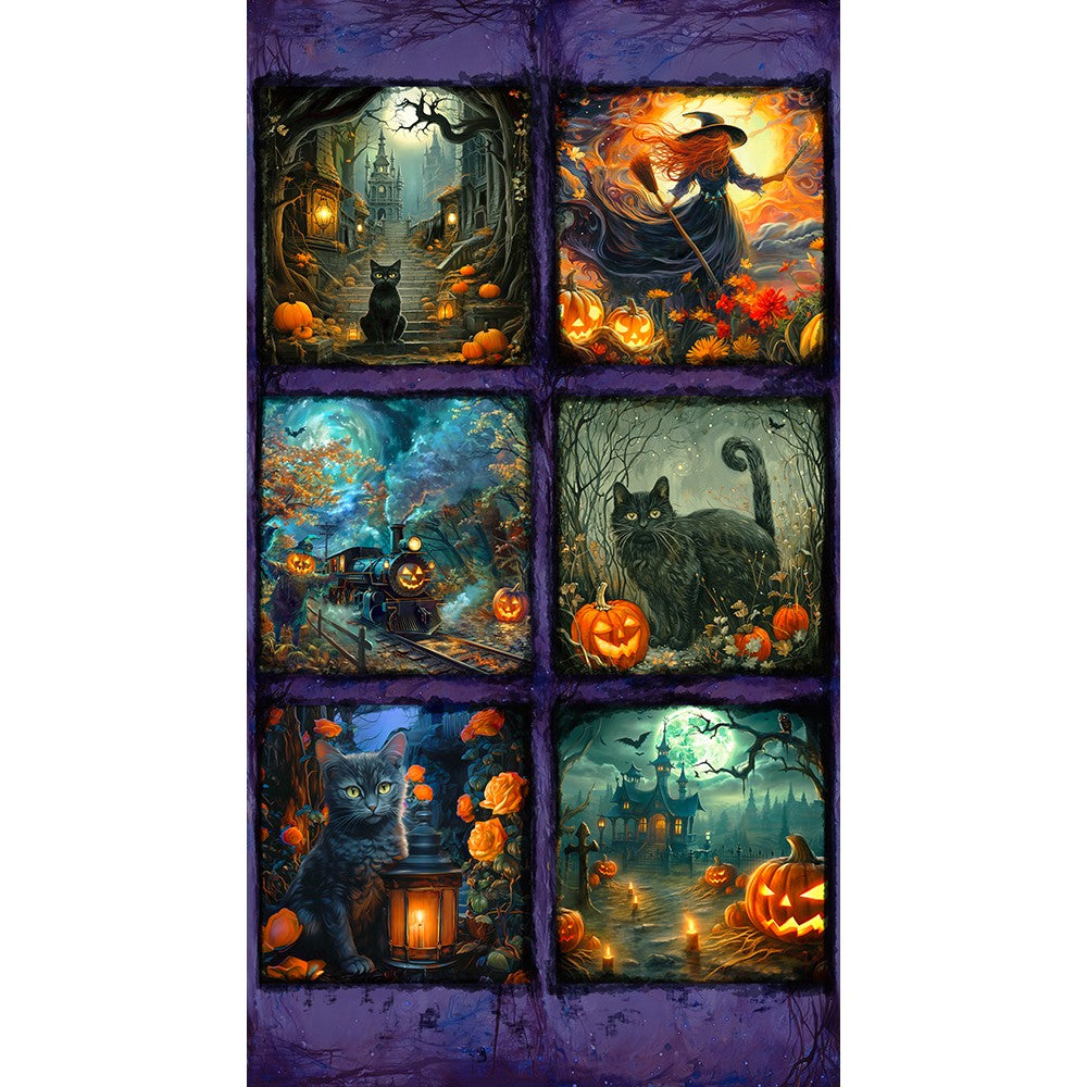 Spooky Blocks - Moon Spell Cotton Print Fabric - per panel