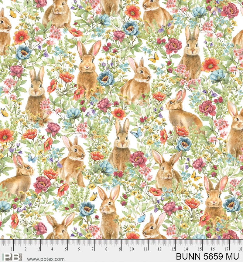 Bunnies and Posies - Bunnies and Blooms Cotton Print Fabric - per half metre