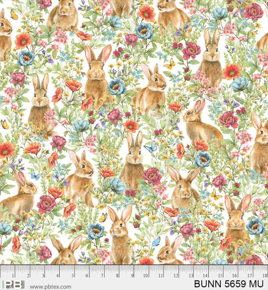 Bunnies and Posies - Bunnies and Blooms Cotton Print Fabric - per half metre