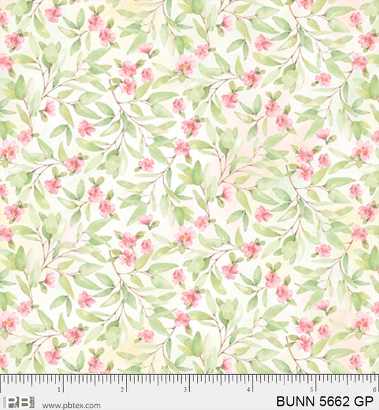 Pink Floral - Bunnies and Blooms Cotton Print Fabric - per half metre