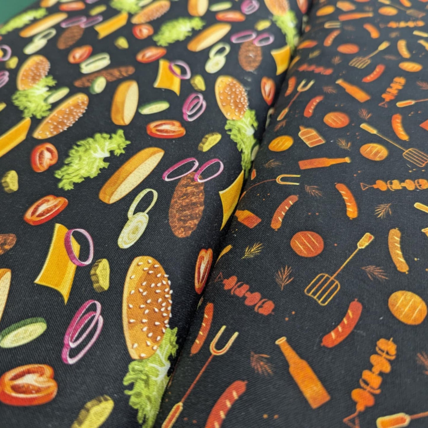 Food and Utensils Toss - Backyard BBQ Cotton Print Fabric - per half metre