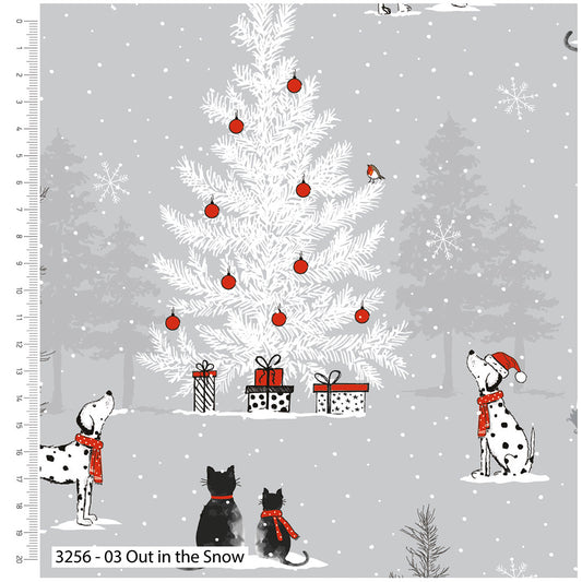 Christmas Pets Cotton Print - Out in the Snow - per half metre