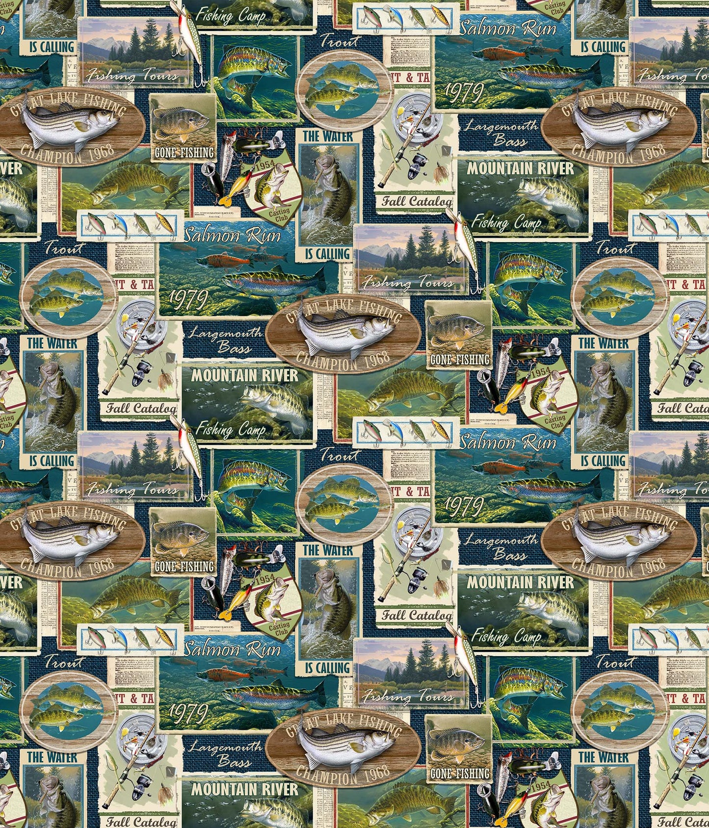 Fish Labels - Hooked Cotton Print Fabric - per half metre