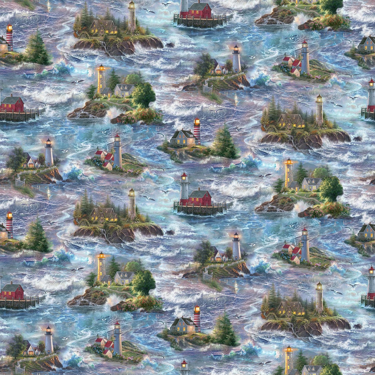 Lighthouses - Safe Harbour Cotton Print Fabric - per half metre
