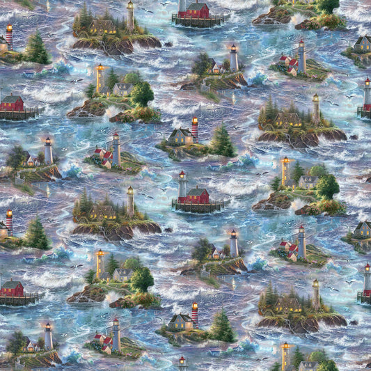 Lighthouses - Safe Harbour Cotton Print Fabric - per half metre