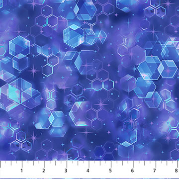 Hexie Texture Blue Multi - Night Vision Cotton Print Fabric - per half metre