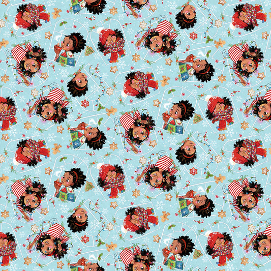 Tossed Girl - Christmas Wonder Cotton Print Fabric - per half metre