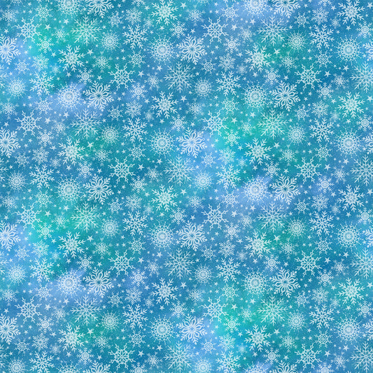 Snowflakes on Teal - Angels on High Cotton Print Fabric - per half metre