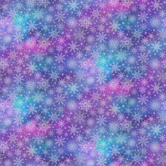 Snowflakes on Purple Multi - Angels on High Cotton Print Fabric - per half metre