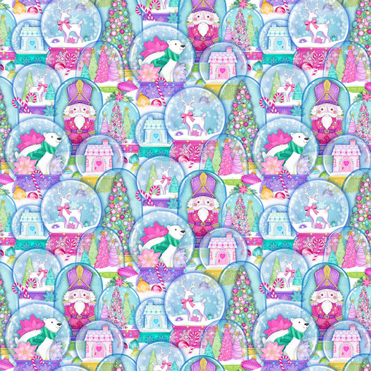 Packed Snow Globes - Merry and Bright Cotton Print Fabric - per half metre