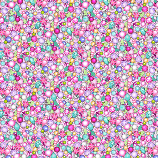 Packed Baubles - Merry and Bright Cotton Print Fabric - per half metre