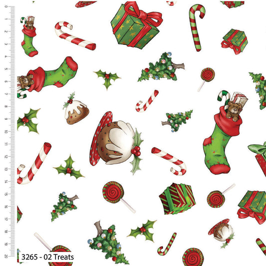 Treats Cotton Print - Driving Gnome for Christmas - per half metre