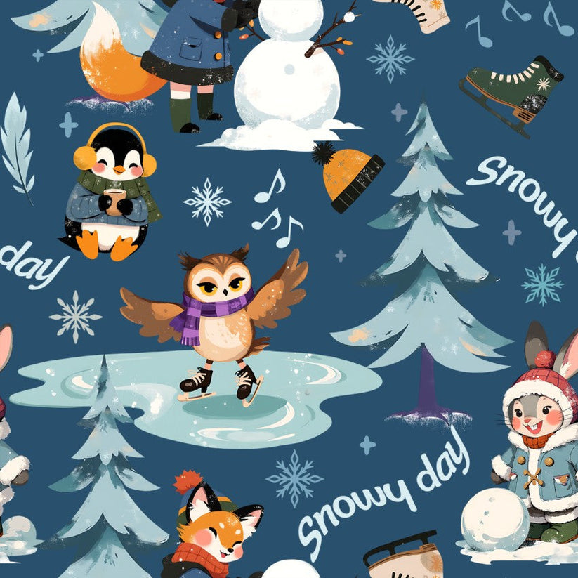 Snowy Day on Dark Blue (Design 2) - Christmas With Cooper Cotton Print Fabric - per half metre