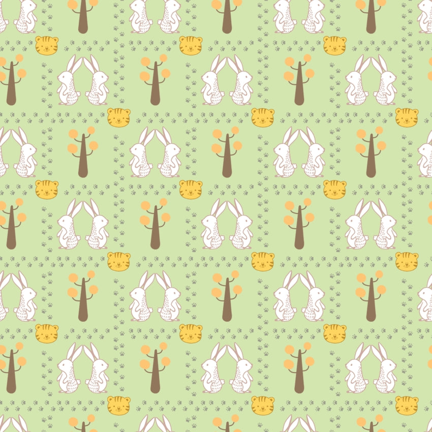Rabbit Pairs - Callie's Choice Cotton Print Fabric - per half metre