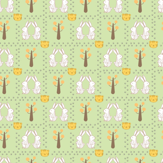 Rabbit Pairs - Callie's Choice Cotton Print Fabric - per half metre