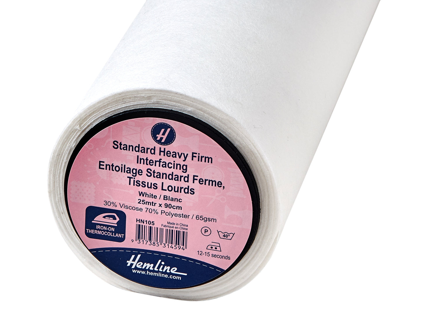 White - Standard Heavy-Firm Iron-on Interfacing 90cm wide - Hemline - per half metre