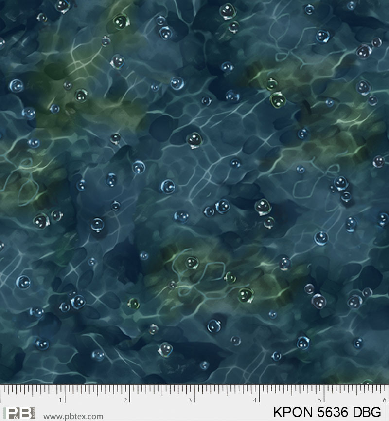 Dark Blue Green Pond Water - Koi Pond Cotton Print Fabric - per half metre