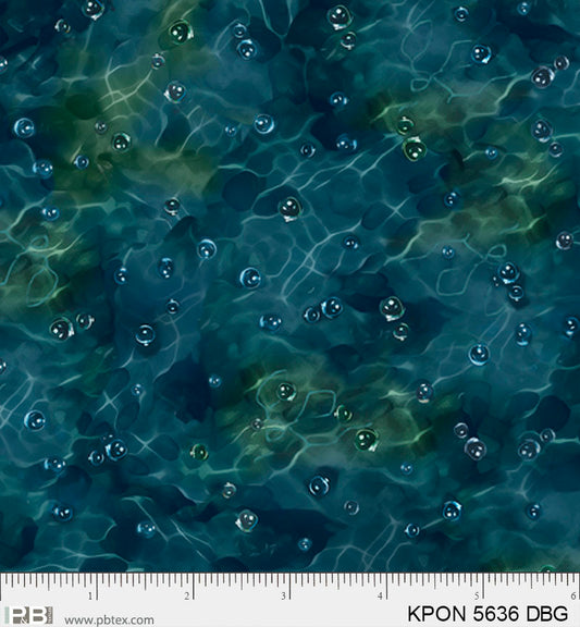 Dark Blue Green Pond Water - Koi Pond Cotton Print Fabric - per half metre