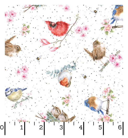 Birds on White - Bramble Patch Cotton Print Fabric - End of Bolt 180cm