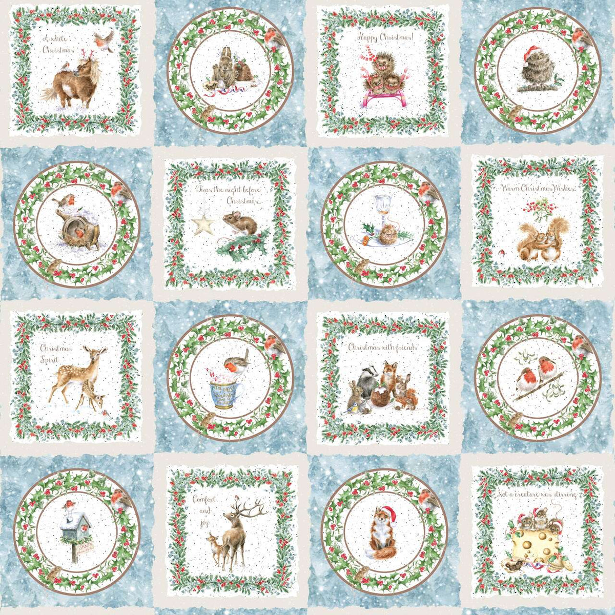 Christmas Cards - One Snowy Day Cotton Print Fabric - per pattern repeat
