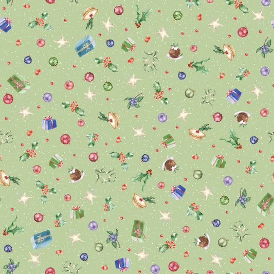 Bits and Bobs on Green - One Snowy Day Cotton Print Fabric - per half metre