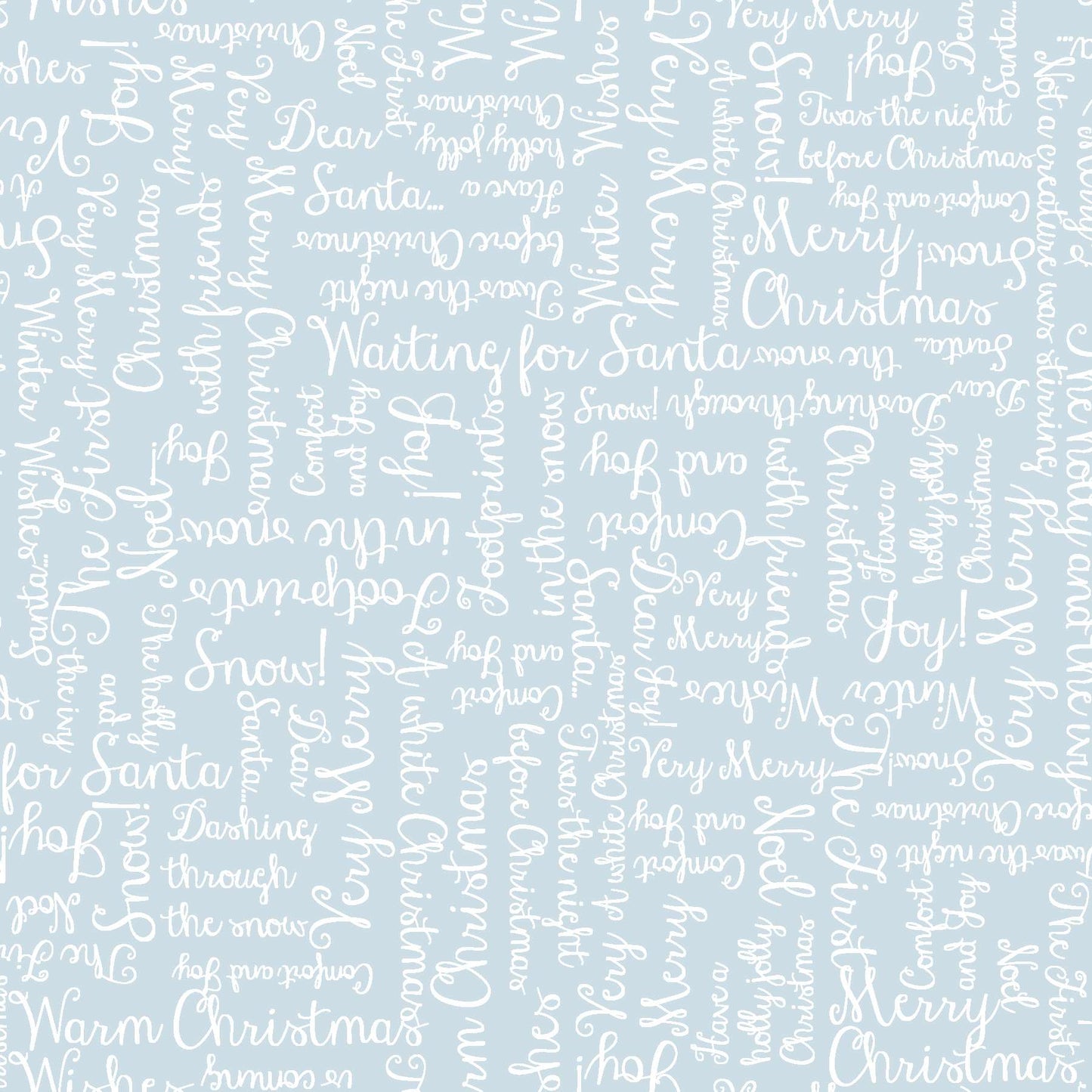 Christmas Greetings on Light Blue - One Snowy Day Cotton Print Fabric - per half metre