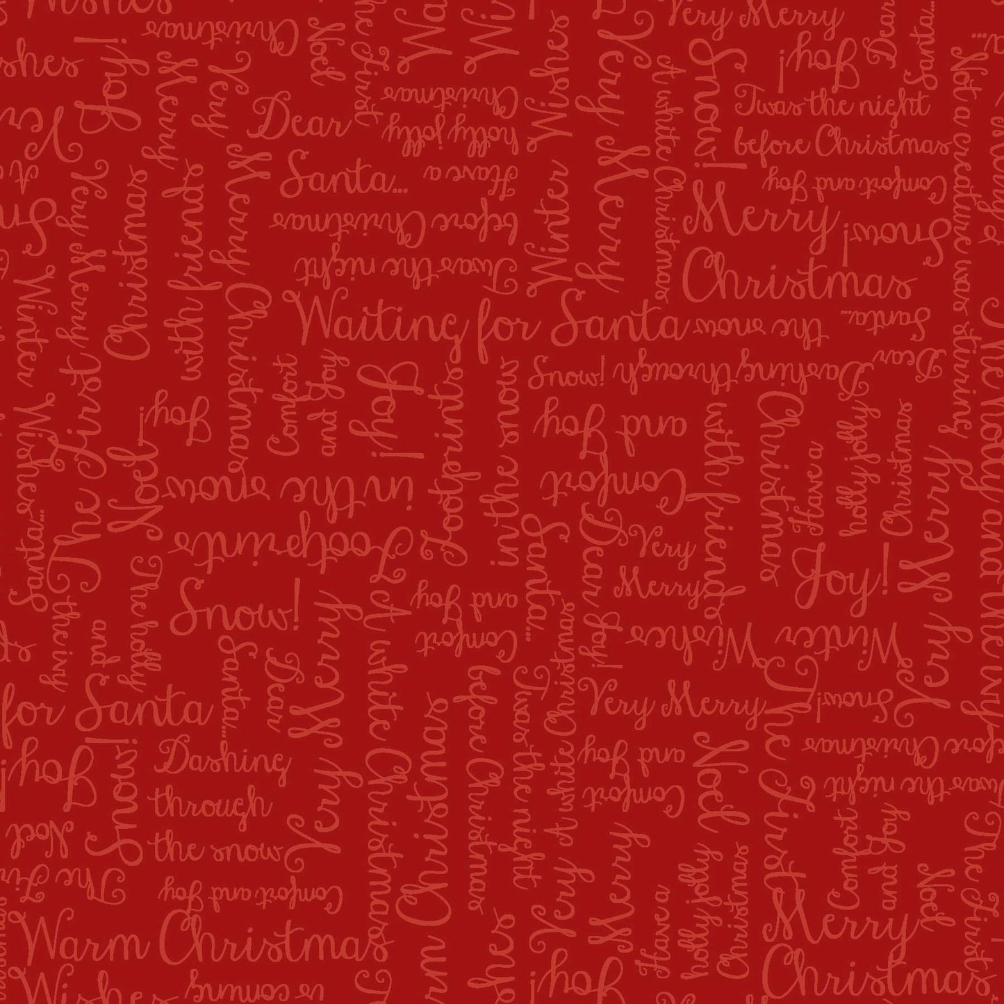 Christmas Greetings on Dark Red - One Snowy Day Cotton Print Fabric - per half metre