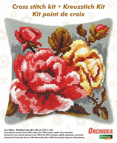 Roses on Grey Background - Cushion Cross Stitch Kit