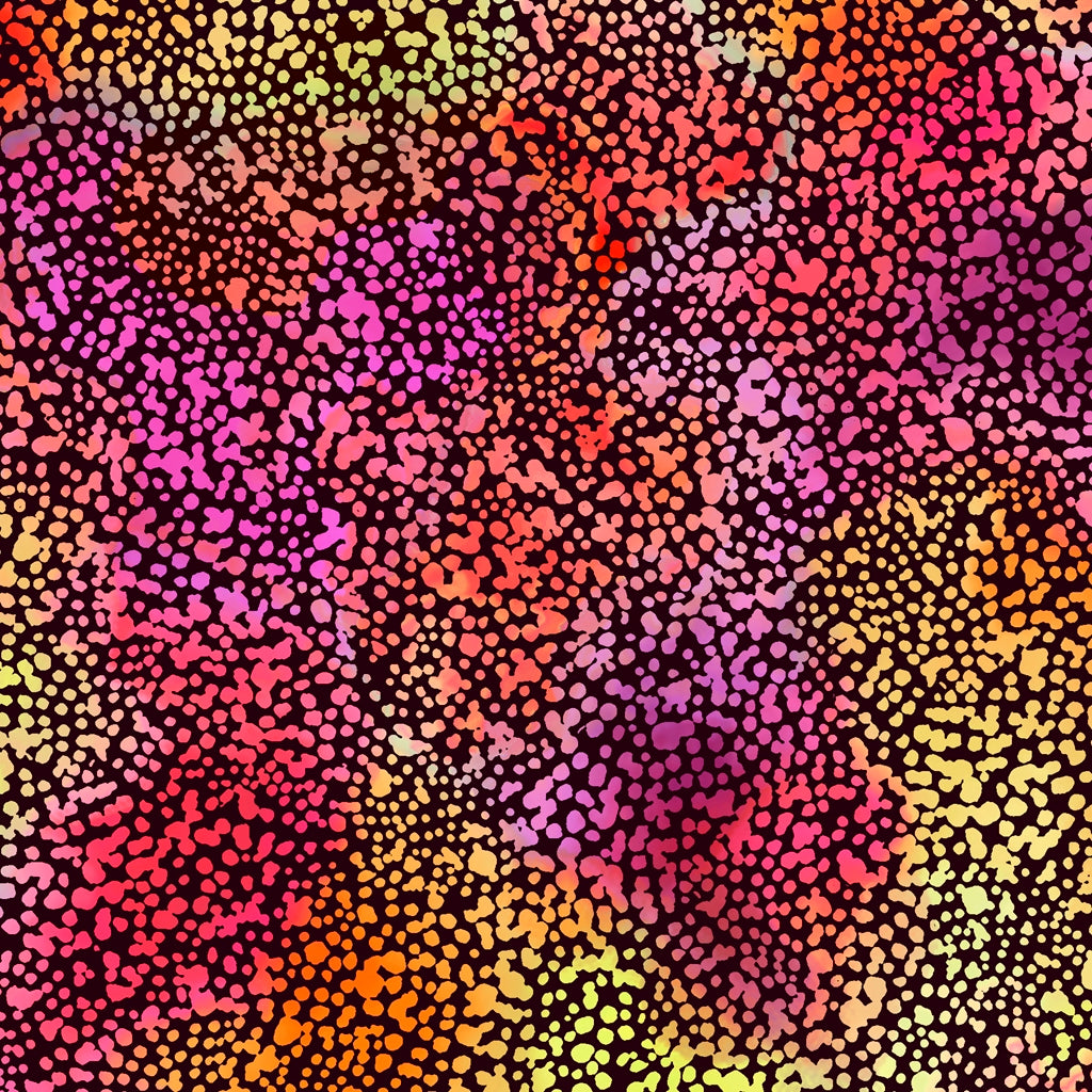 Rainbow Dots in Hot Tones - Color Burst Cotton Print Fabric - per half metre