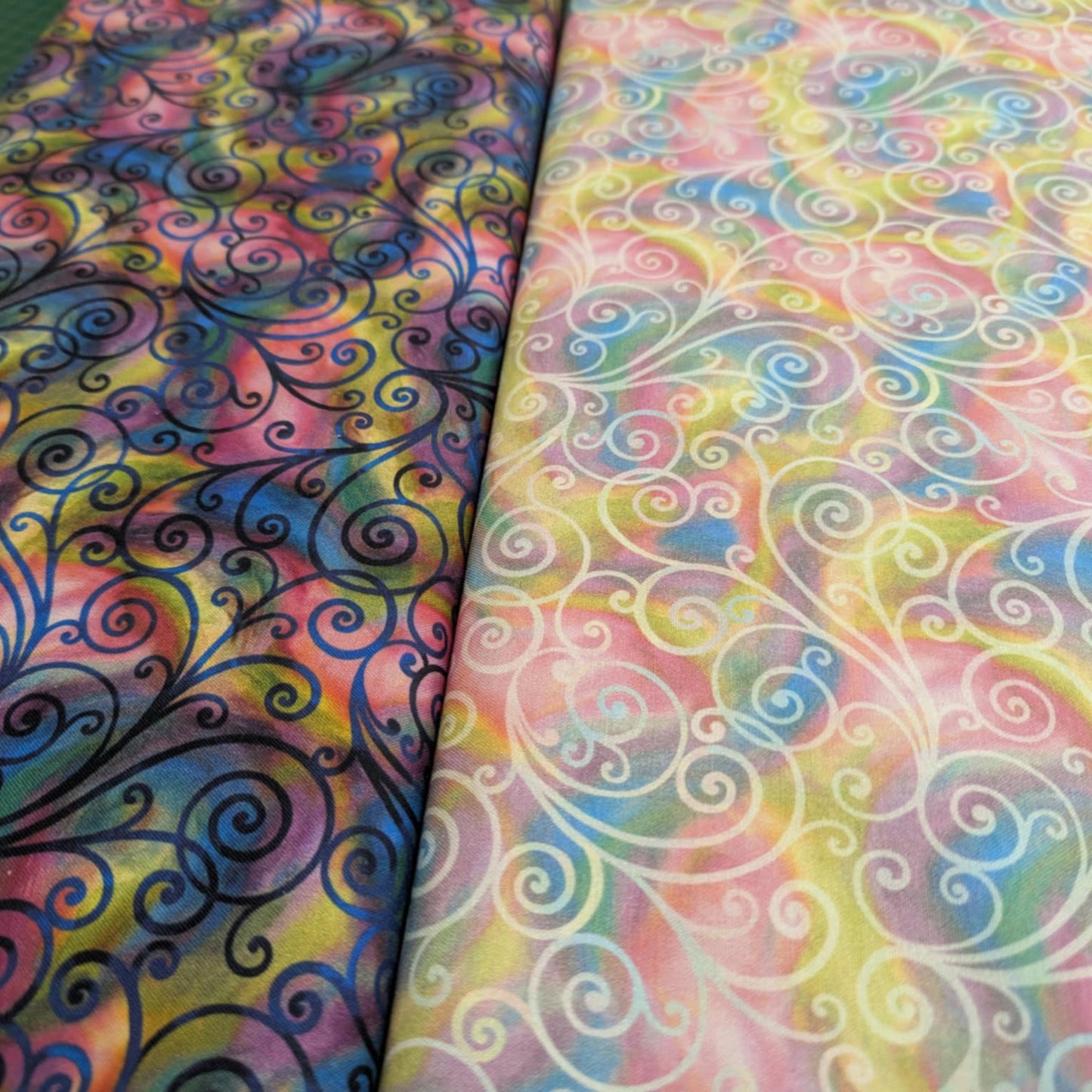 Pastel Scrolls - Rainbow Rose Cotton Print Fabric - per half metre