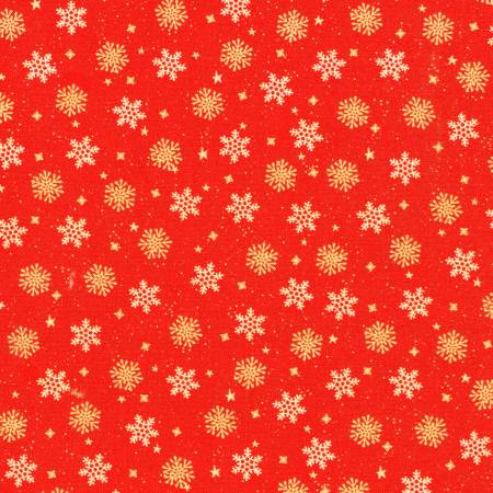 Snowflakes on Red - Tiny Tidings Cotton Print Fabric - per half metre