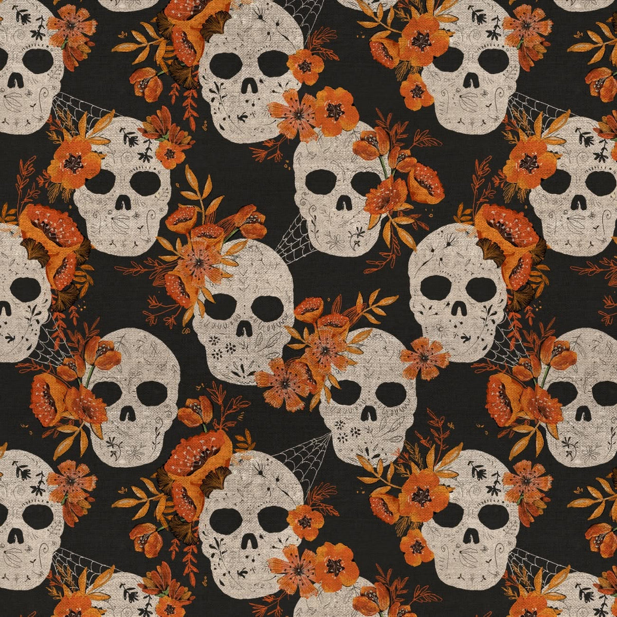 Sophisticated Skulls - Wicked Garden Cotton Print Fabric - per half metre