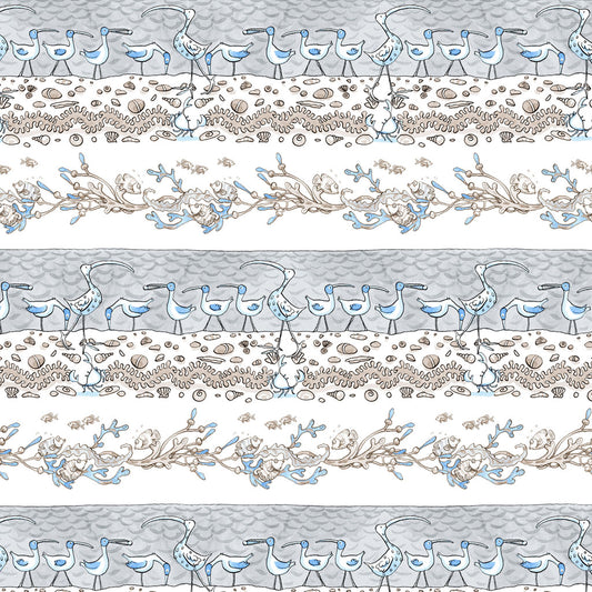 Pictorial Stripe - Sandy Toes Cotton Print Fabric - per half metre