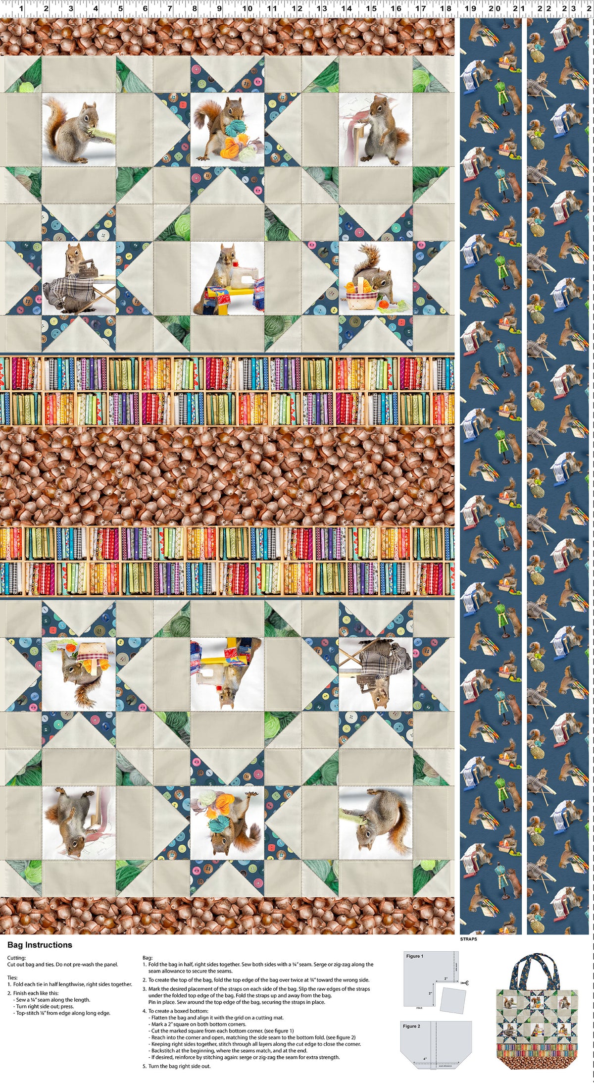 Canvas Bag - The Secret Life of Squirrels IV Cotton Print Fabric - per panel