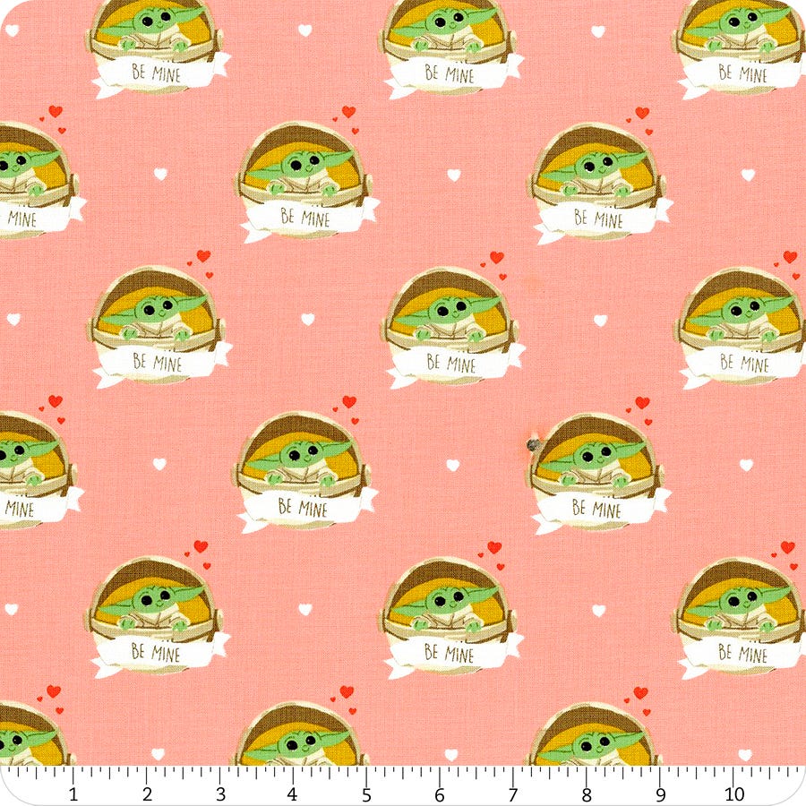Grogu (Baby Yoda) Be Mine - Character Valentines Cotton Print Fabric - per half metre