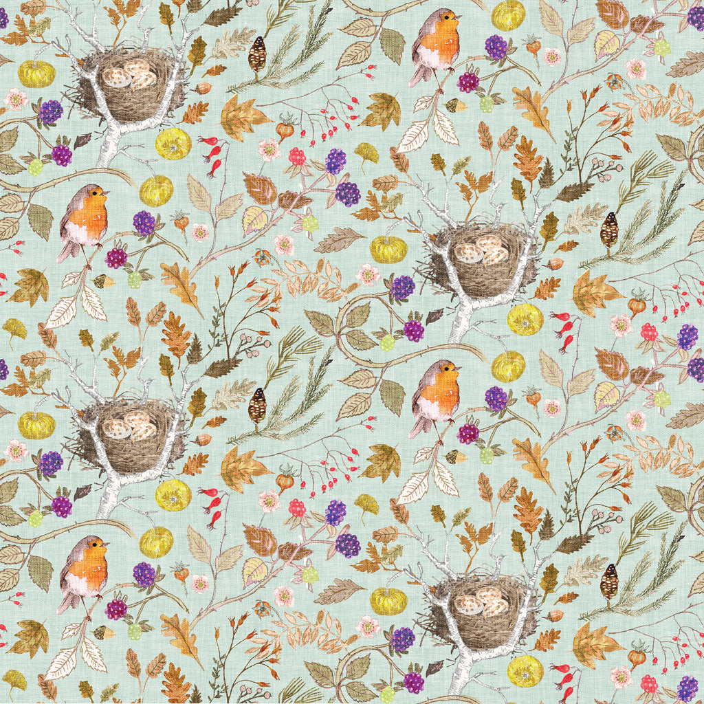 Forest Fruits on Light Teal - Autumnity Cotton Print Fabric - per half metre