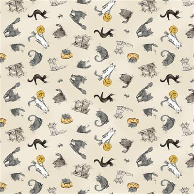 Cats on Cream - Halloween Parade Cotton Print Fabric - per half metre