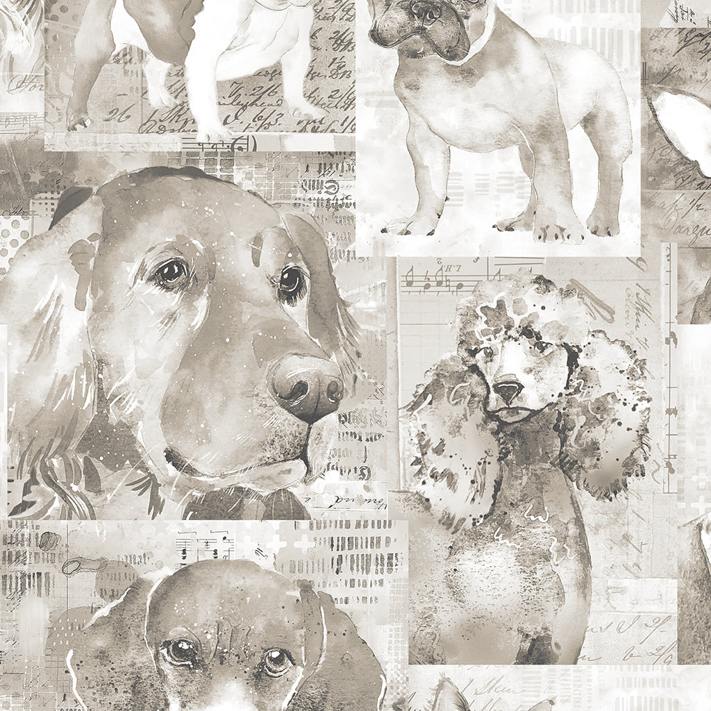 Collage on Taupe - Best Friends Cotton Print Fabric - per half metre