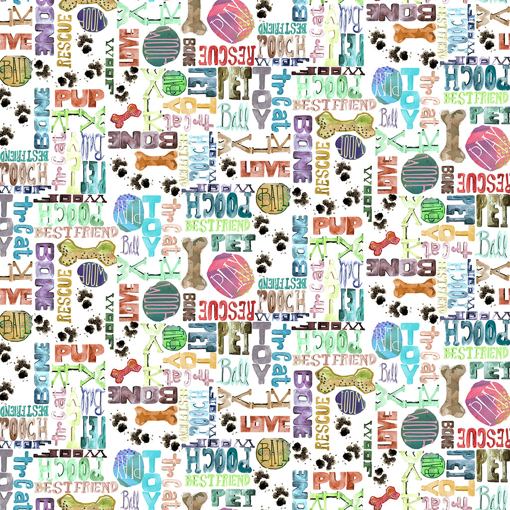 Words on White - Best Friends Cotton Print Fabric - per half metre