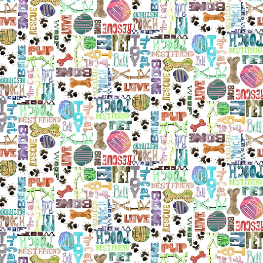 Words on White - Best Friends Cotton Print Fabric - per half metre