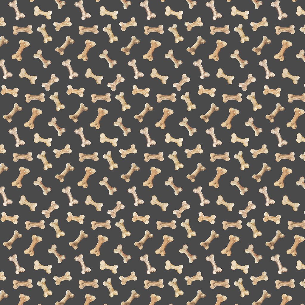 Bones on Black - Best Friends Cotton Print Fabric - per half metre