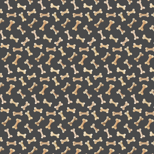 Bones on Black - Best Friends Cotton Print Fabric - per half metre