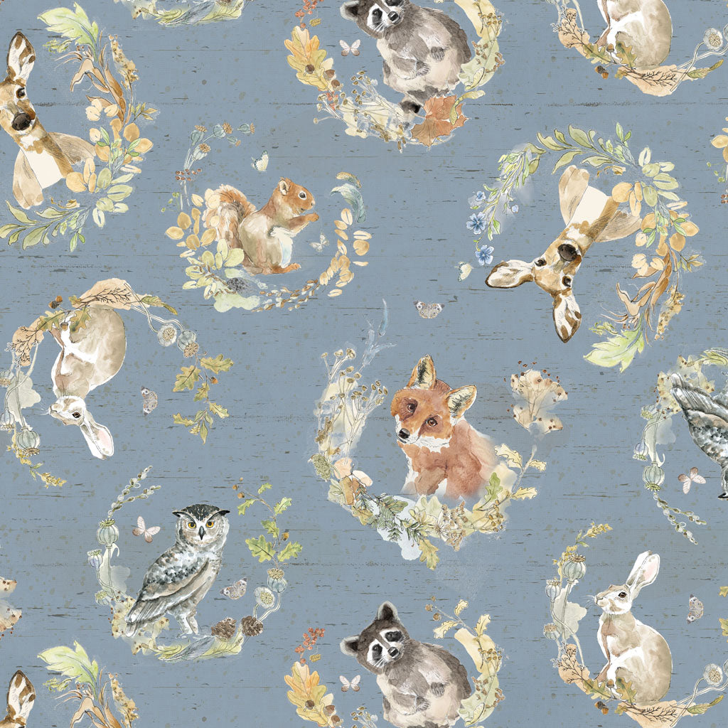 Wreaths on Slate - Wildwoods Cotton Print Fabric - per half metre