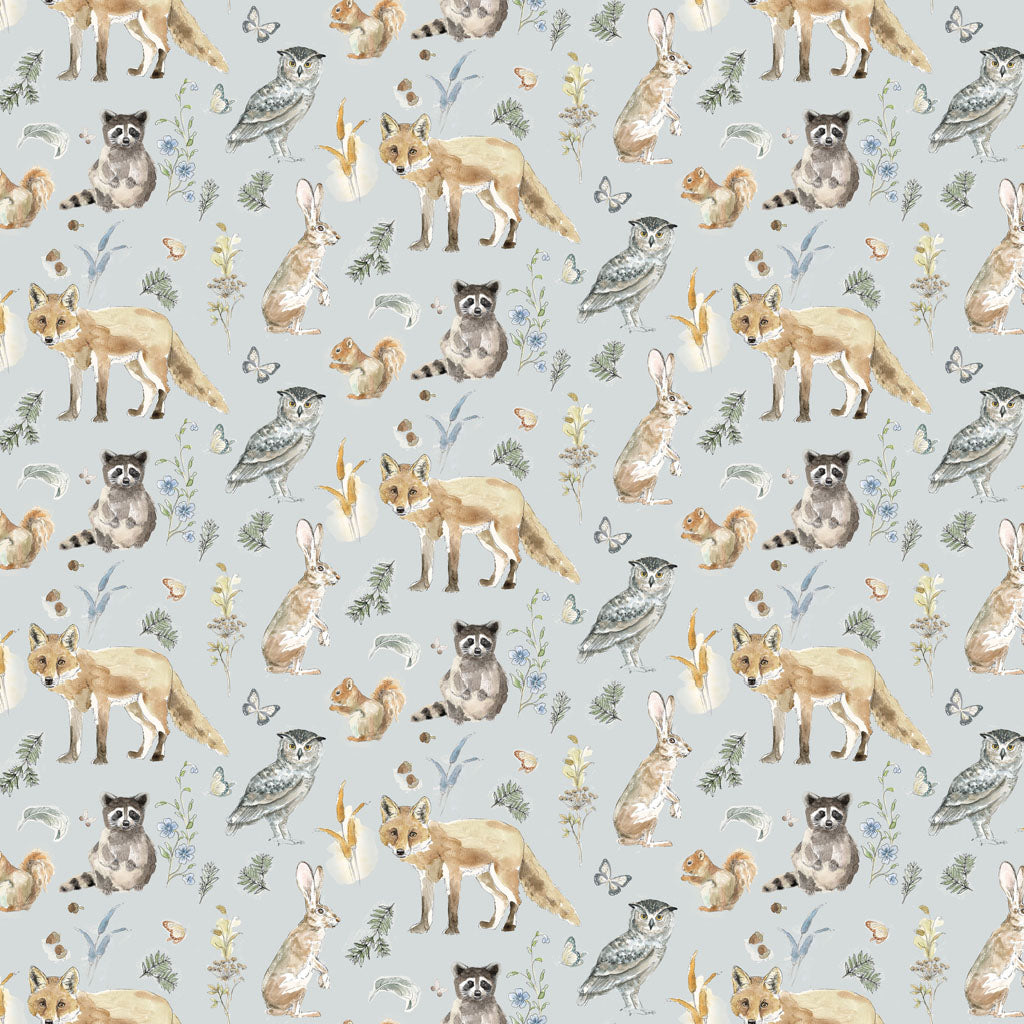 Animals on Light Blue - Wildwoods Cotton Print Fabric - per half metre
