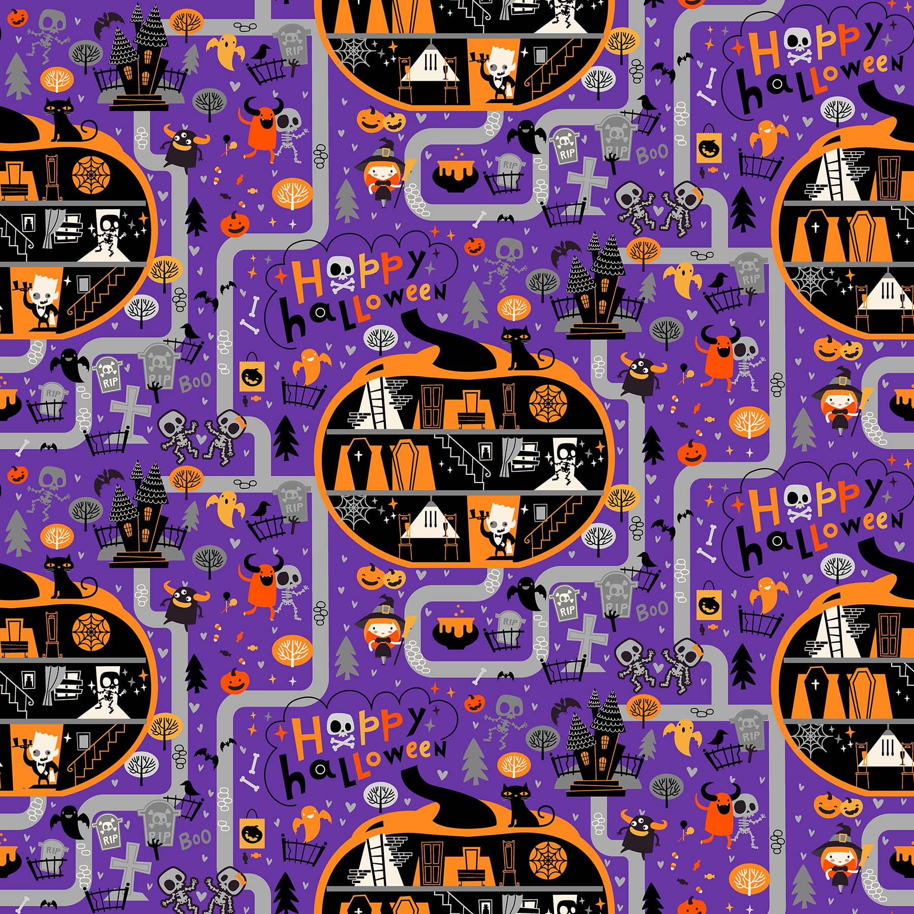Ghoultide Gathering Cotton Print - Halloween Town