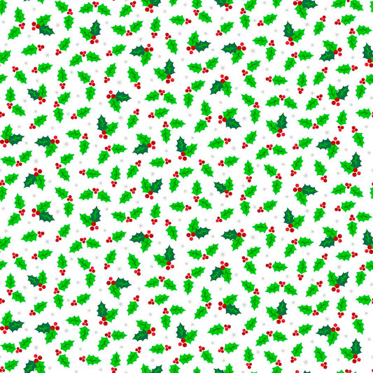 Christmas Magic Metallic Cotton Print - Holly Jolly